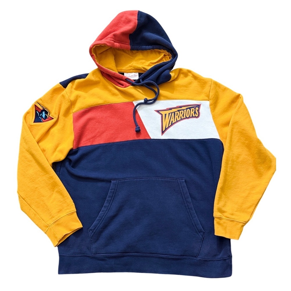 Golden State Warriors Vintage Rare Colorblock Hoodie‎ Mens L Navy Yellow kk11